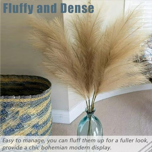 Image of 38 inch 10 Stems Faux Pampas Grass Decor Tall Brown Pampas Grass for Floor Vase