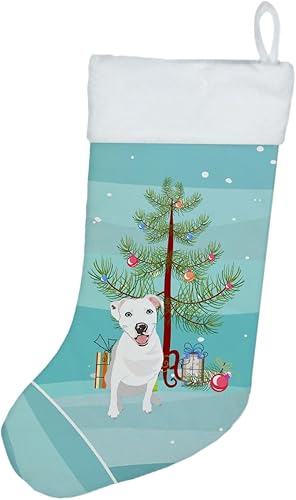 Caroline's Treasures WDK3116CS Pit Bull White #1 - Calcetines de Navidad para colgar en la chimenea, medias colgantes para la temporada de Navidad,