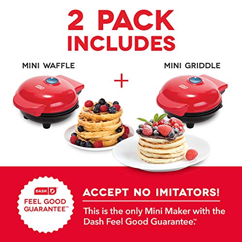 Image of Dash Mini Maker Set - Customized Treat Maker - Supports Multi-Function Cooking - Easy Cleanup and User-Friendly Design - Red - Waffle & Griddle Irons