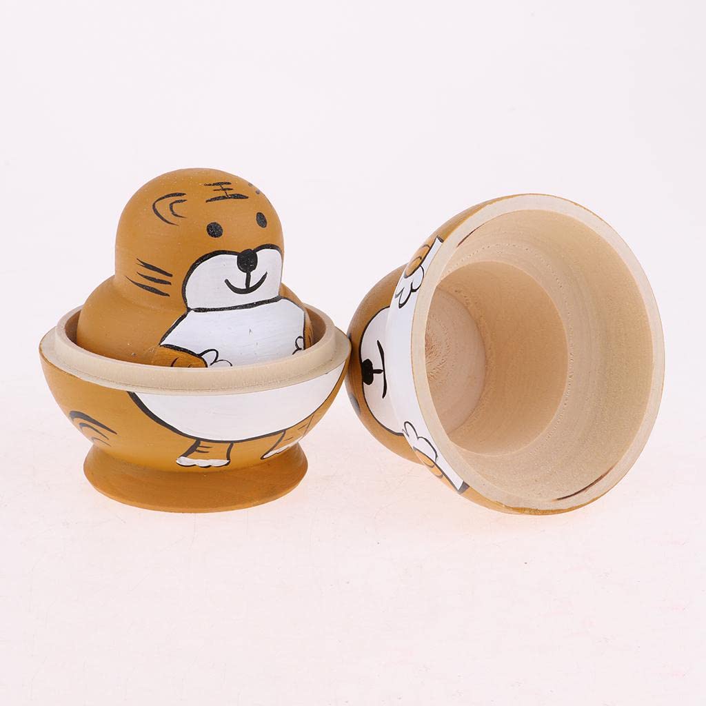 5 Set 10 Stück handbemalte hölzerne russische Nesting-Puppen Babuschka Mini Tiger Geschenk, 10-lagiger Tiger