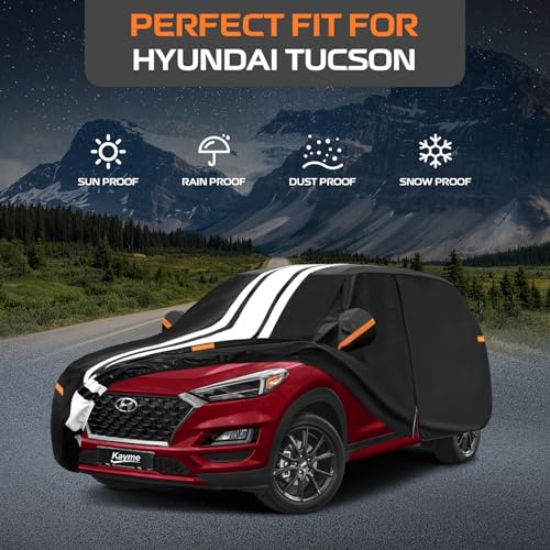 Image of Kayme Heavy Duty Car Cover Custom Fit for Hyundai Tucson (2004-2026) | Waterproof All Weather for Automobiles, Gift with Tape /Towel /Bag, Outdoor Full Exterior Cover Rain Snow Sun UV Protection.