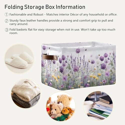 Image of Lavender Fabric Storage Bin, Foldable Organizer Bag for Baby Cloth, Dog Toy, Book Storage Cubes, Shelf Closet Basket - 16x12x8