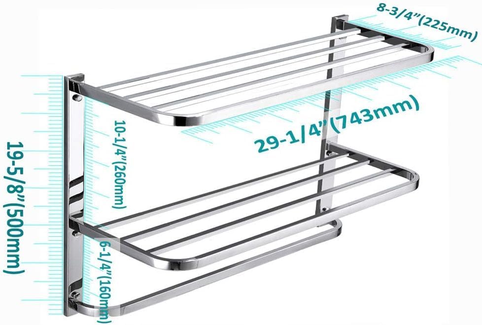 hotel towel racks for bathroom wall mounted, sus304 stainless steel 30 inch towel shelf, 3-tier bathroom towel rack with tower bars,polished finish 30inch square