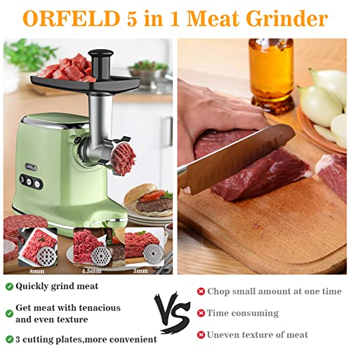 ORFELD Meat Grinder,Meat Grinder Electric,3 in 1 Multi-function Slicer Combos Sausage Stuffer with Slicer,Salad Shooter,Juicer with 1.35L Residue Cup and 750ML Fruit Cup ,for Home Kitchen,Commercia