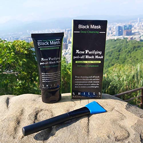 Shills Charcoal Black Mask, Blackhead Remover, Pore Control, Skin Cleansing, Purifying Bamboo Charcoal, Peel Off Black Mask, Smart Beauty, Blue Brush 1 Bottle(1.69 Fl. Oz) #TOP7