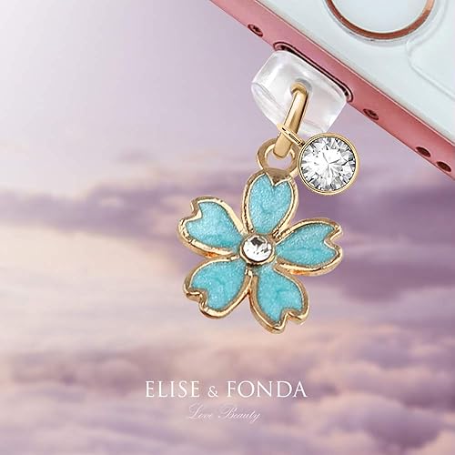 Miniatura 2 de ELISE & FONDA CP162 Puerto de carga USB antipolvo, pequeño colgante de flor de cerezo para iPhone 11XS MAXXRX8 Plus76S7SE iPad iPod (azul), Metal
