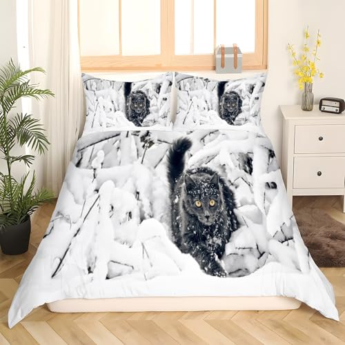 Housse de couette chat noir anti-plis en microfibre douce et résistante 220x240
