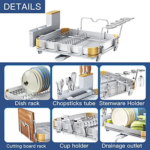 Herjoy Dish Drying Rack For Kitchen Counter, Aluminium Dish Racks Organizer Shelf With Drainboard, Large Dish Drainer Rack With Cup Rack Anti-Rust Kitchen Dish Rack Dryer Shelf For Plate With Utensil #TOP4