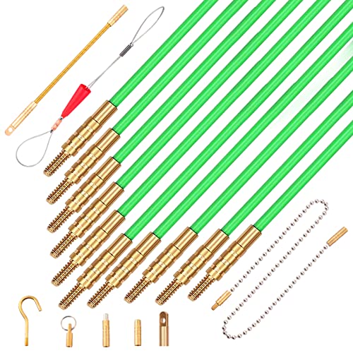 11 Feet Fiberglass Fish Tape Wire Puller Glow Rods Coaxial Electrical Connectable Pull Push Kit With Hook And Hole Kit In Transparent Tube Fishing Cable Wire Running Kit, Green