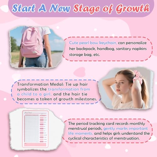 Image of 22 PCS First Period Starter Kit Gift for Teen Girls Period Bags for Teen Tweens Girls with Sanitary Pad Storage Bag, Wipes, Menstrual Tracker, Disposal Pouches and More (Cats)