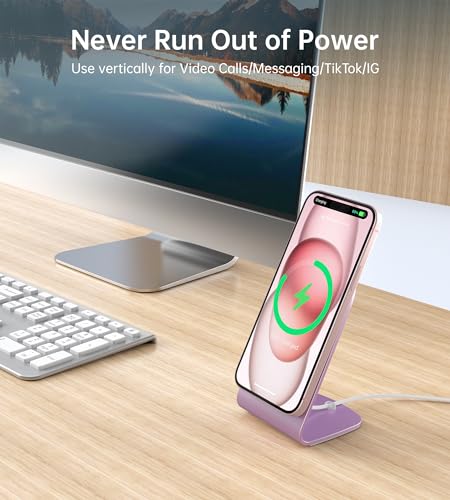 Image of Magnetic Wireless Charger for iPhone 17-12 Series + Aluminum Charger Stand | Mag Charger+20W USB C Adapter, Fast Wireless Charging Stand /Pad with 5ft USB-C Cable for iPhone 17 /16 /15 /14 /13 /12, Airpod Pro