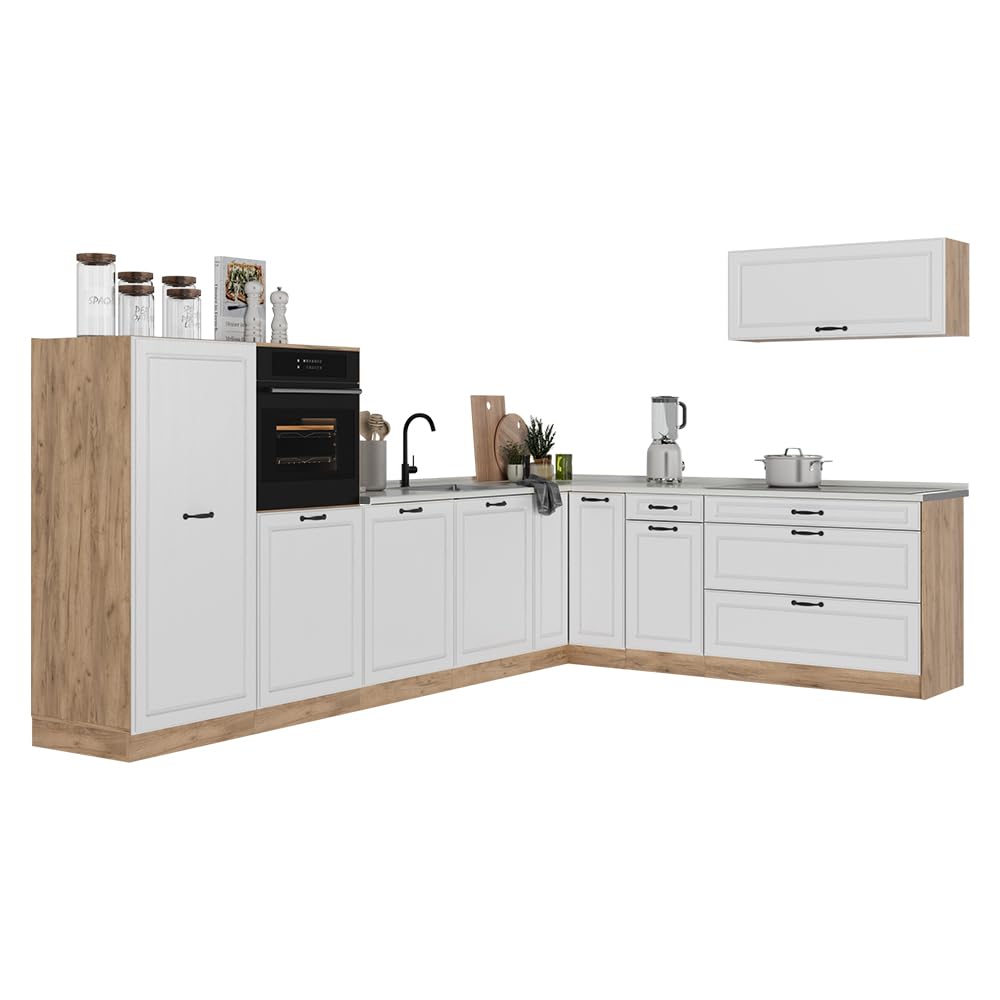 Vicco Kogoszczona kuchnia "R-Line", Biały rustykalny/Dąb goldkraft 327 x cm