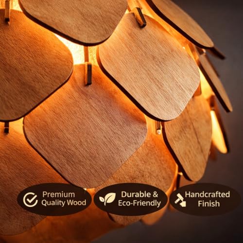 Image of Wood Pinecone Pendant lamp, Wooden Ceiling lamp, Wooden Hanging lamp handicrafted Home decore Chandelier Light (Lotus 2S)