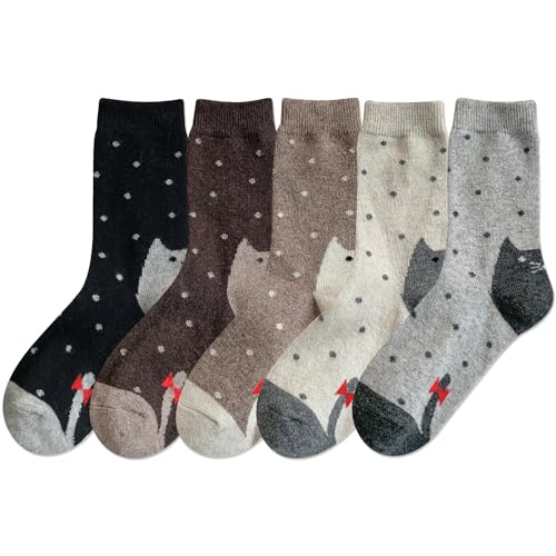 Image of IIG Cute Warm Wool Socks for Women Super Cozy Thick Crew Winter Socks Gifts, 5 Pairs