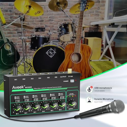 Aveek 6 Channel Mixer - Mini 6 Stereo Audio Mixer, Low-Noise for Precision Sub-Mixing,1/4" TRS Input/Output Ideal for Mics/Guitars/Bass/Stage - Image 6