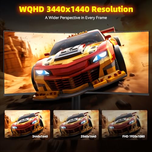 Image of 34 Inch Ultrawide Gaming Monitor - 21:9 WQHD 3440 x 1440 R1500 Curved Computer Monitor for Gamer, 180Hz,1ms, AMD FreeSync, PIP /PBP, Crosshair, TUV Eye Care, HDMI 2.0 & DP1.4, Tilt /Height /Swivel Stand