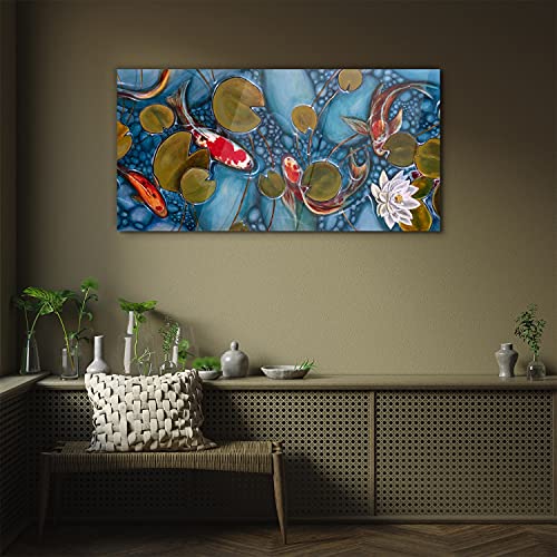 Tableau en verre poisson koi 100x50cm pour salon zen