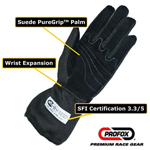 PROFOX Fire Resistant Nomex Auto Racing Gloves SFI 3.3/5 (LRG, Orange)