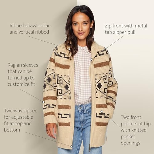 Pendleton Women’s Westerley, Cardigan Sweater, 100% Virgin Wool, Sweaters for Women, Heavy Cable Knitted Sweater - Tan/Brown3