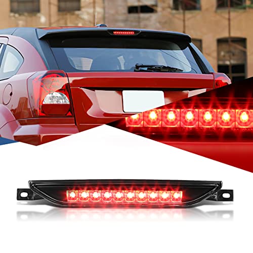 Auto Dynasty 5303754AF Red LED Liftgate Centre High Mount Stop Third Brake Light Lamp Compatible with Dodge Caliber Durango Jeep Compass Cherokee 07-17, Black Housing, Clear Lens