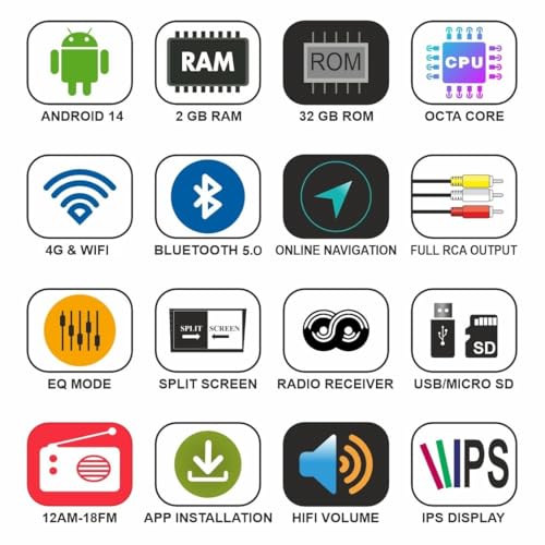 Image of AUTO SNAP 9 Inch HD Android Double Din Stereo Player 14 Android Version Gorilla Glass IPS Display Car Stereo Touch Screen Flashing 2GB RAM 32GB ROM for All Cars