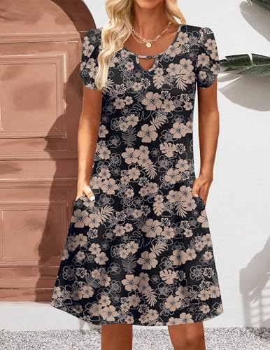 Image of Zeagoo Women's Casual A-Line Dresses with Pockets Summer Floral Tshirt Dress Short Sleeve Mini Dress Flowy Sundresses