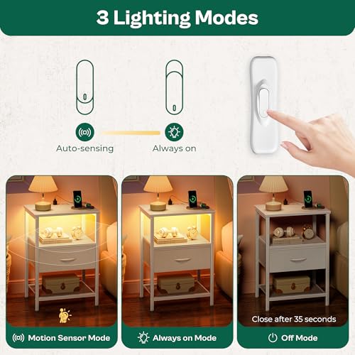 image for Huuger Nightstand with Nightlight and Charging Station, LED Night Stan