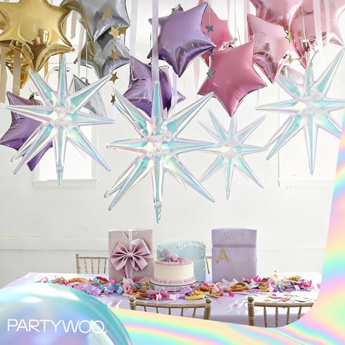 Image of PartyWoo Iridescent Star Spike Balloons 6pcs Explosion Foil Mylar Balloons