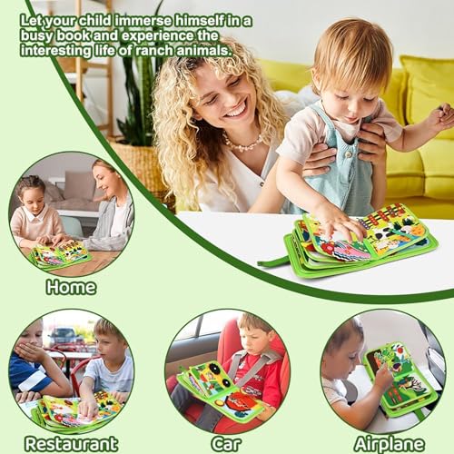 gotyou Montessori Busy Board Filz Bauernhof Beschäftigt Busy Board Weichem Filz Motorikspielzeug für Reise Auto Flugzeug Quiet Book Busy Board für 1 2 3 4 Jahre Kleinkinder Lernspielzeug