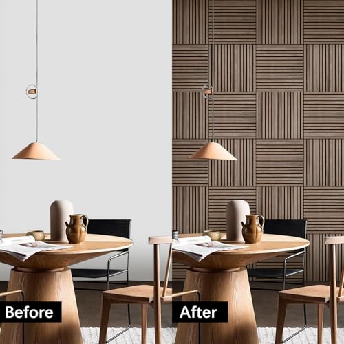 ARMURO Wood Slat Wall Panel - 4 PCS Walnut Wood Panels for Wall, Natural Wood Veneer Acoustic Slat Wood Wall Panels - Wood Slats for Wall Soundproof Wood Panels 23.6" W x 23.6" L by ARMURO - Used condition - Image 7