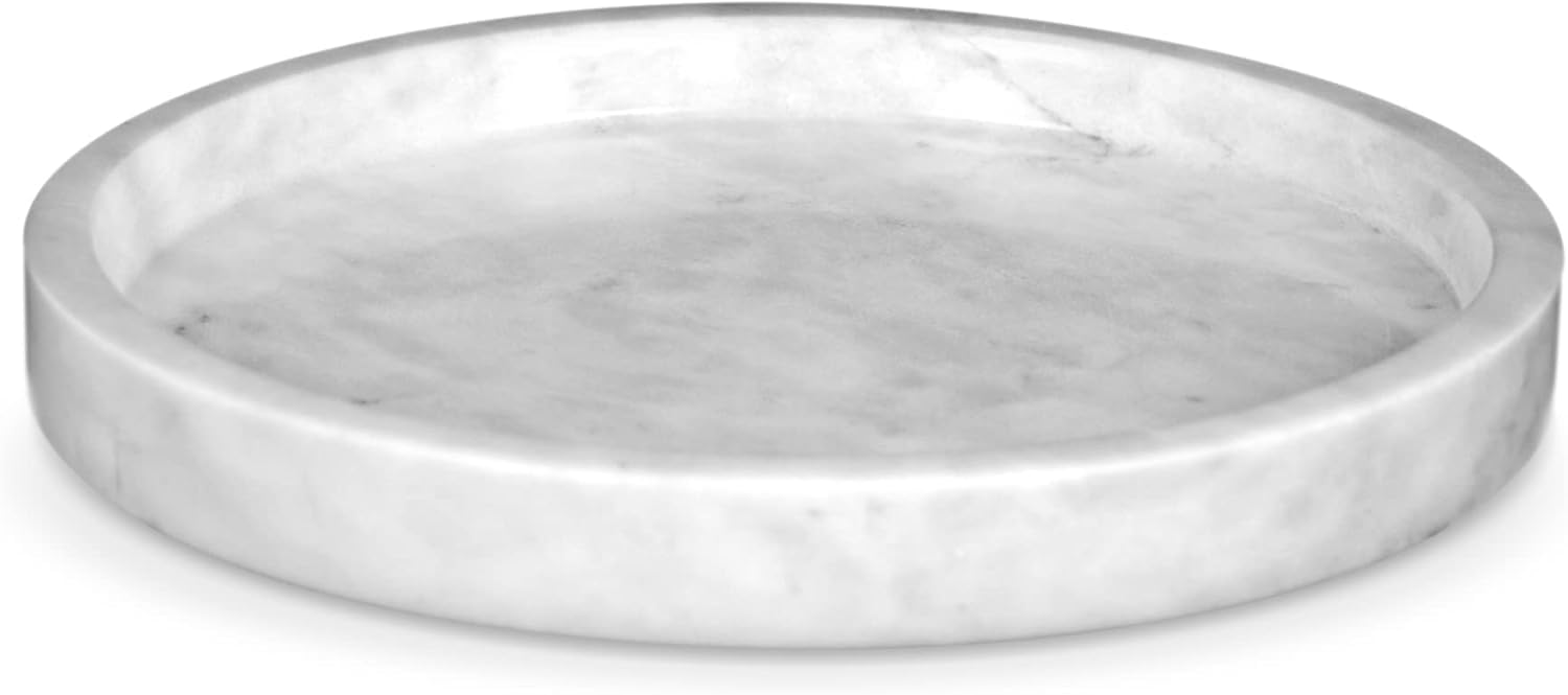 ROTONDI Carrara – Piatto Rotondo in Marmo Bianco Ø 25 cm | Elegante, Lucido, Naturale | Decorazione Casa, Bagno, Cucina, Soggiorno | Portaoggetti e Arredo Design