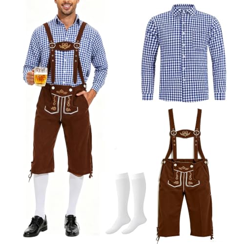 QJWBZ Oktoberfest KostüM Herren Outfits: Bayerische Lustige KostüMe Set FüR Halloween Party Bierfest Cosplay Mit Pendern & Shirt & Socken Oktoberfest Herren...