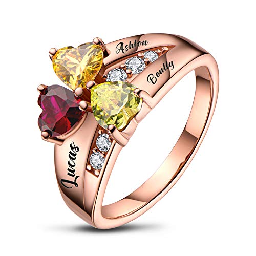 BAUMA Mothers Ring Personalized Sterling Silver Mothers Rings Family Ring with 3 Simulated Birthstones for Grandmother Mother Meaningful Anniversary Rings