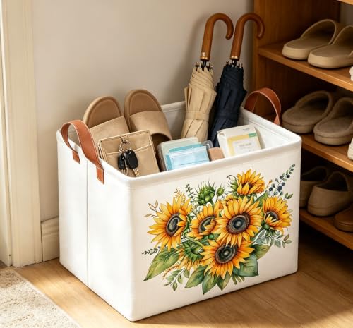 Image of Rectangle Storage Bin,Gift Basket,Room Decor(New Sunflower)