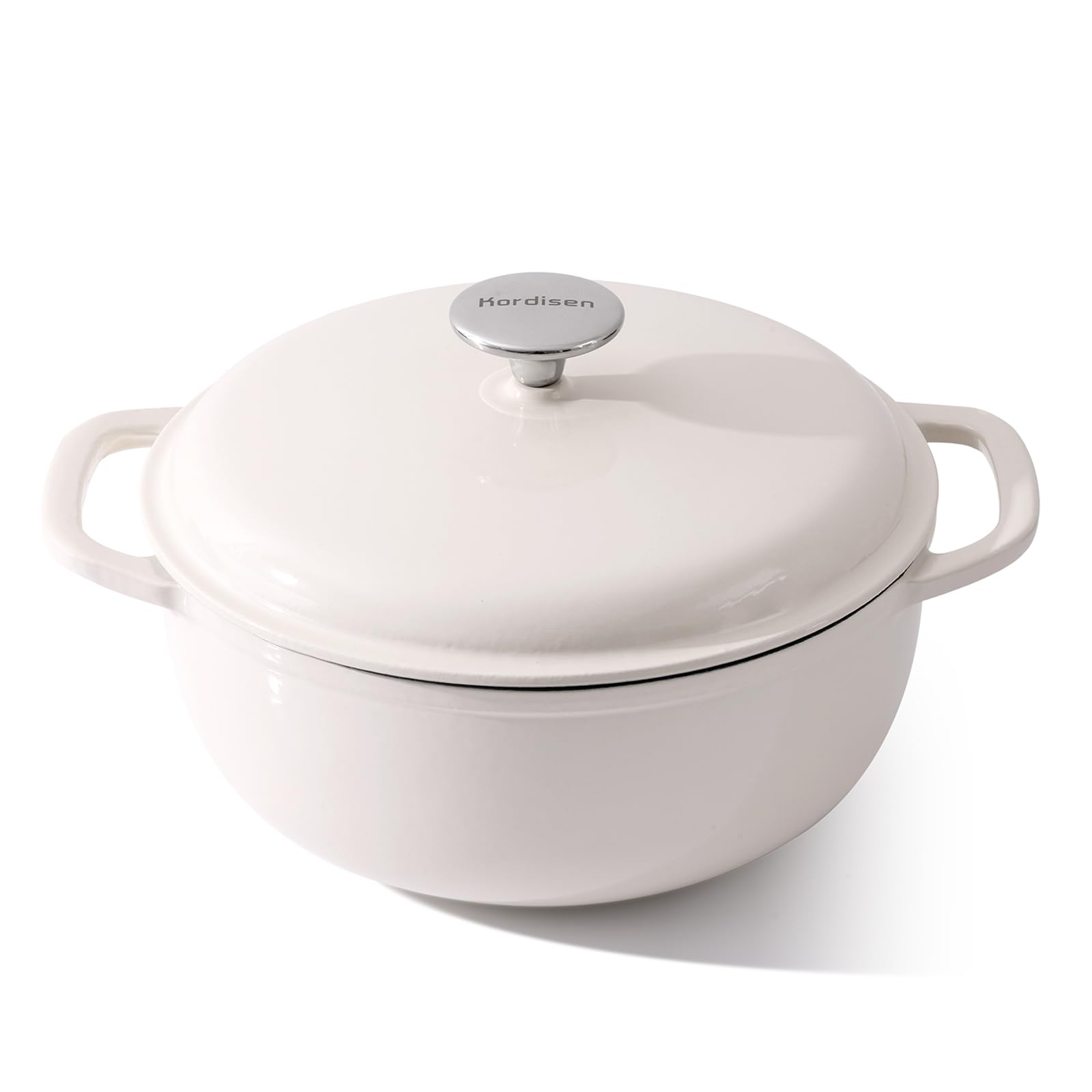Kordisen Olla Holandesa Hierro Fundido Esmaltado de 28 cm/5.7L con Tapa, Apta para Hornear Pan de Masa Madre, Apta para Horno Hasta 260 °C, Resistente y Grande, Blanco