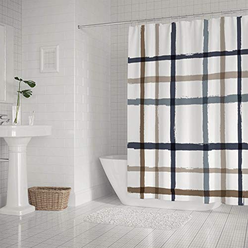 Rideau de douche polyester avec crochets pour baignoire design géométrique coloré