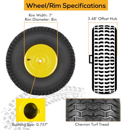 image for WEIZE 20x8.00-8 Tubeless Rear Tire with Wheel Assemblies, 3.5