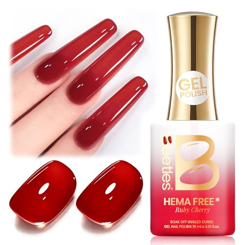 Image of Beetles Ruby Cherry Jelly Red Gel Nail Polish - 15ML Full Size Neutral Sheer Gel Nail Polish Translucent Effect Soak Off UV LED French Nail Art Salon DIY Manicure Gift for Women