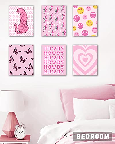 Hot Pink Preppy Canvas Wall Art - Cute Wall Decor For Room Aesthetic Picture For Wall - Posters For Teen Girls Room Dormitory - Preppy Wall Art For College Girls - Set Of 6, 8”X 10” #TOP5