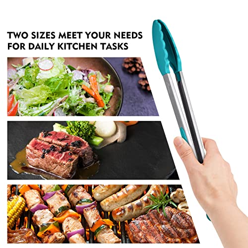 Image of HOTEC Stainless Steel Kitchen Tongs with Silicone Tips, Set of 2-9 inch and 12 inch