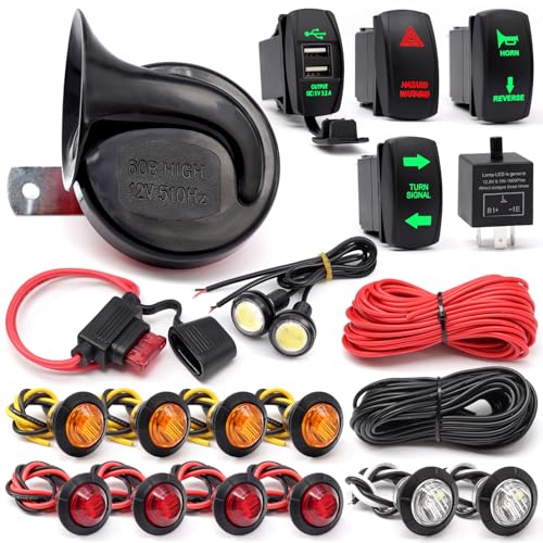 Universal ATV UTV Turn Signal Horn Kit,Street Legal Kit for UTV ROV ATV Golf SXS Car with Rocker Switch 2 ports USB Relay Horn Fuse Wire Reverse Light Flasher blinker kit fits most brands