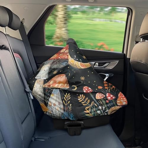 Image of Youngerbaby Mushroom Baby Car Seat Covers Nursing Cover Breastfeeding Soft Infant Carseat Canopy,Stretchy Breathable Cover for Stroller High Chair Shopping Cart Canopies