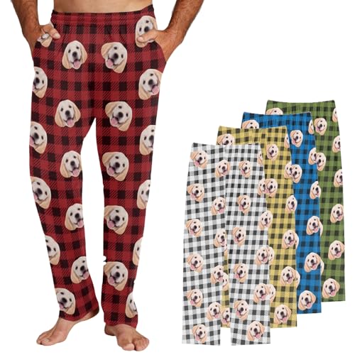 HUTARIO Custom Face Pajama Pants for Men with Photo Pet Dog Cat Pjs Trousers Lounge Sleepwear Bottoms Personalized Gift