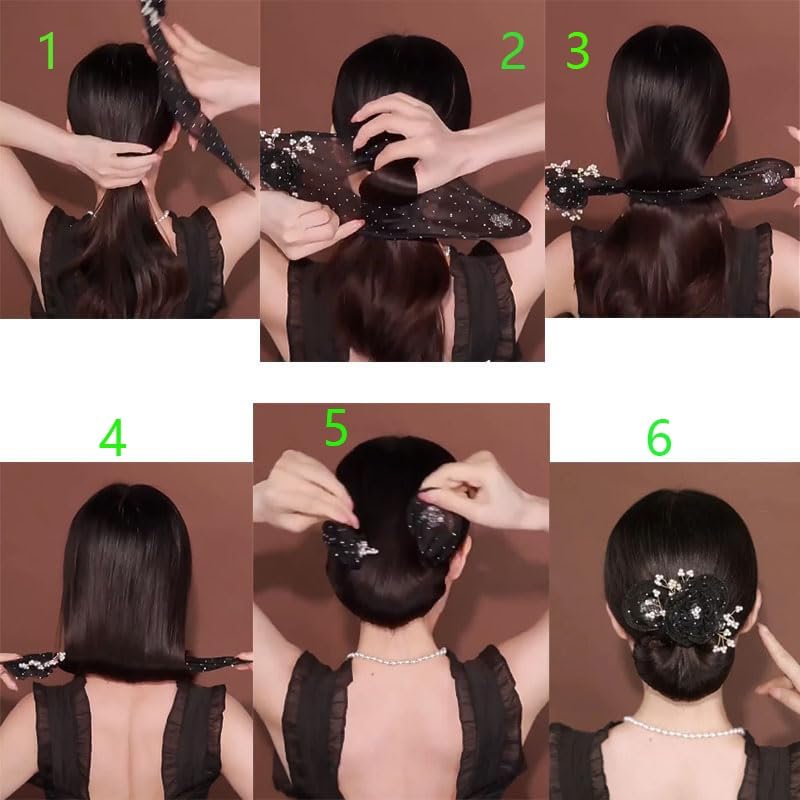 Miniatura 3 de Moño de flores bordadas a mano, pinza para el pelo de bola, para hacer moños de mariposa de moda, pinzas para rizar el pelo perezoso, rodillo de