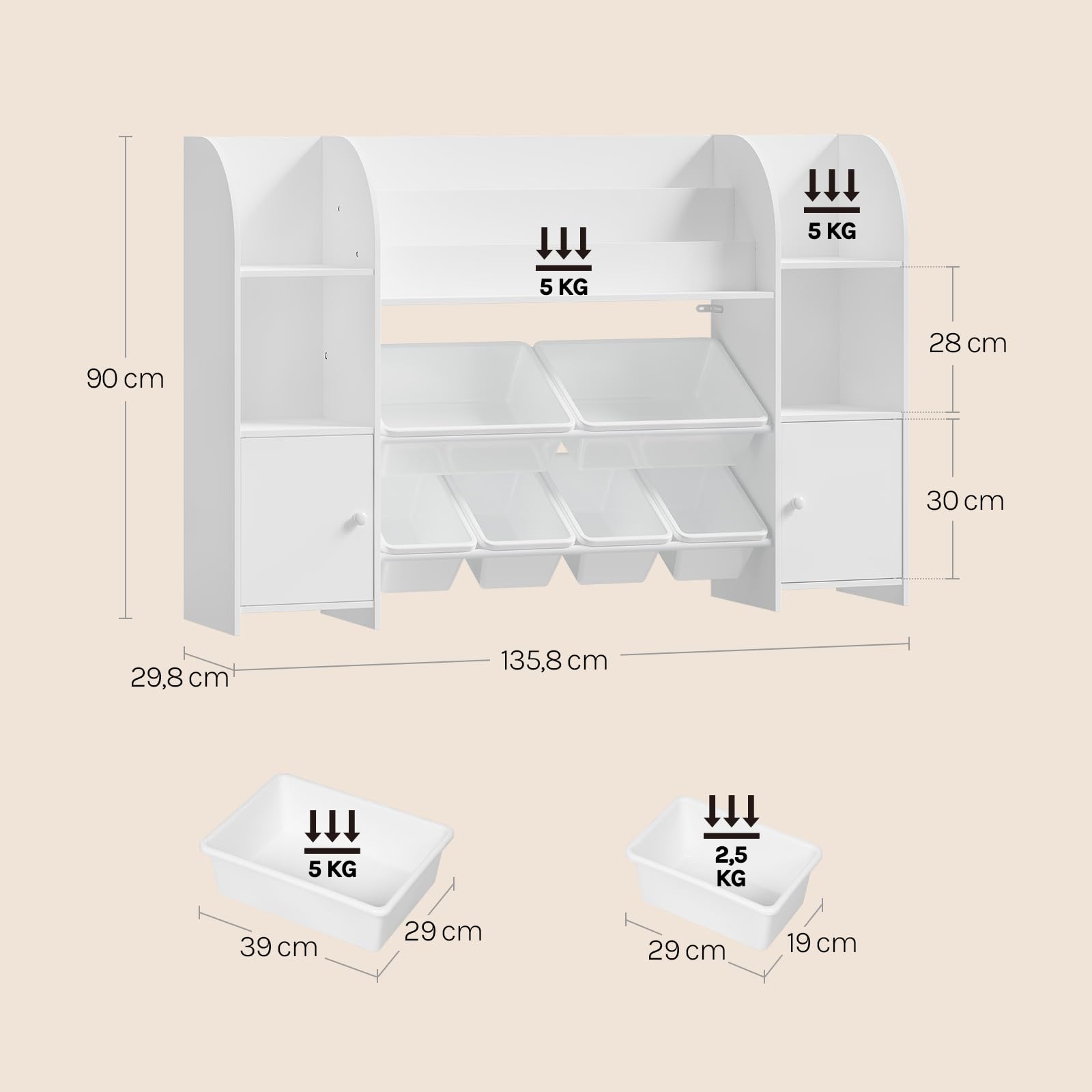 WOLTU Kinderregal Bücherregal Kinder Holz 6 Plastikschubladen Weiß | 6 Schubladen; 4 Fächer; MDF; Kinderzimmer; Wohnzimmer; Arbeitszimmer; 140x90x30 cm; Regal