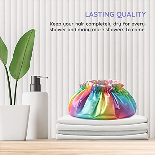 Mikimini Large Shower Caps For Women Long Hair Pack Of 2, Reusable Waterproof Shower Cap, Fashion Hair Cap For Showering, Colorful Shiny Bath Cap For Ladies And Girls Soft Pvc Lining Xl Pack Of 2 #TOP5