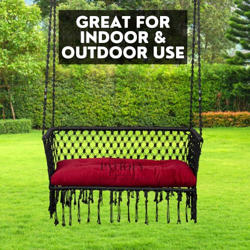 Image of Patiofy Double Seater Swing Chair with Arm Rest /Hanging Hammock Swing Chair for 2 People /Jhula for Adults / 2 Seater Swing for Balcony /Hanging Kit & Cushion Included- Black