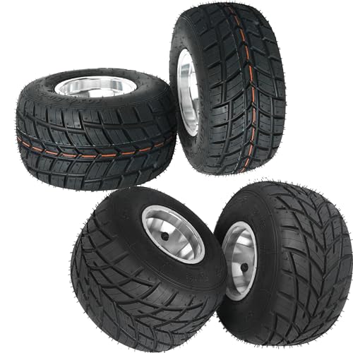 Kemblawolf 4 Pack 5 inch Go Kart Tires and Rims 10x4.50-5 and 11x7.10-5 Tire 3 Stud Go Kart Front Rear Wheels for Racing Go Kart Go Cart Drift Trike ATV Mini Bike Dolly Carts Racer Rain Tire