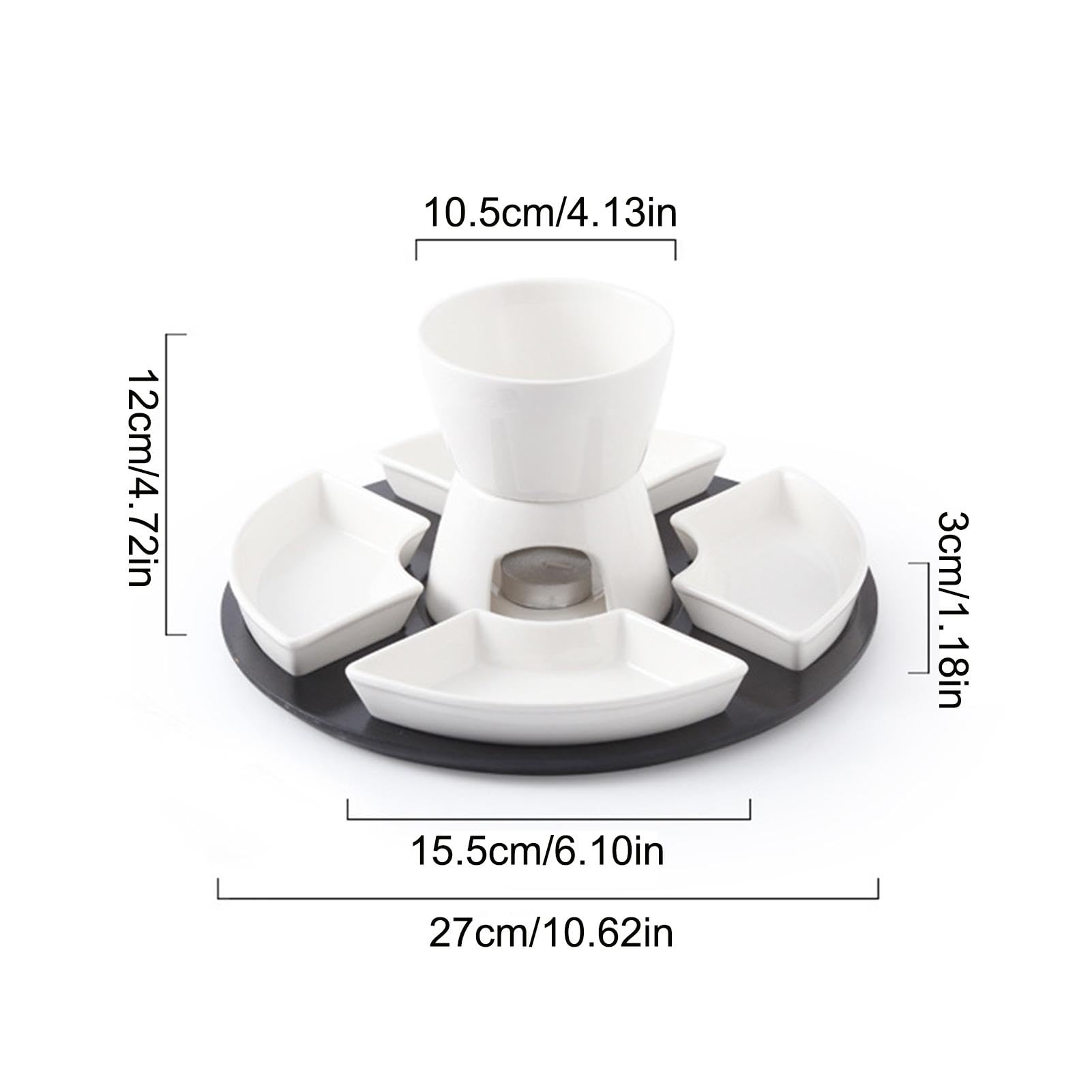 Set Fondue Au Chocolat En Céramique - 300 Ml, Avec 4 Coupelles Et Bâtonnets Bois - Idéal Dessert, Fromage, Beurre - 3