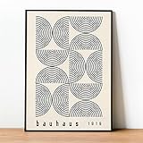 バウハウス抽象ラインアートキャンバス絵画コンテンポラリープリントヴィンテージ展示ポスターベージュ壁アート写真家の装飾 60x90cm フレームレス